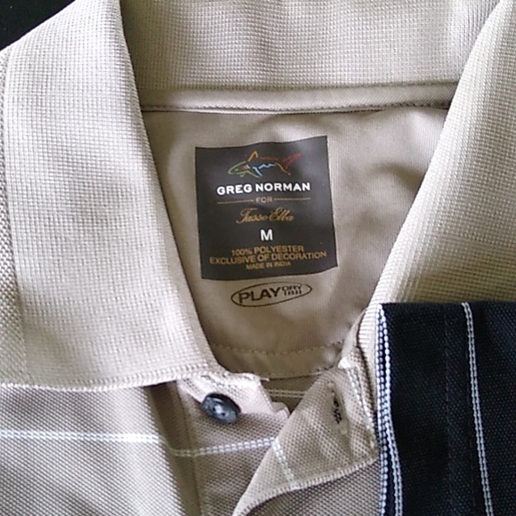 Tassco Elba GREG NORMAN PLAY DRY SHIRTS 1 BLACK 1 TAN STRIPED - Picture 2 of 13